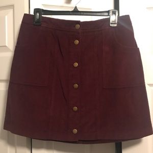 Burgundy Corduroy Button-Up Skirt